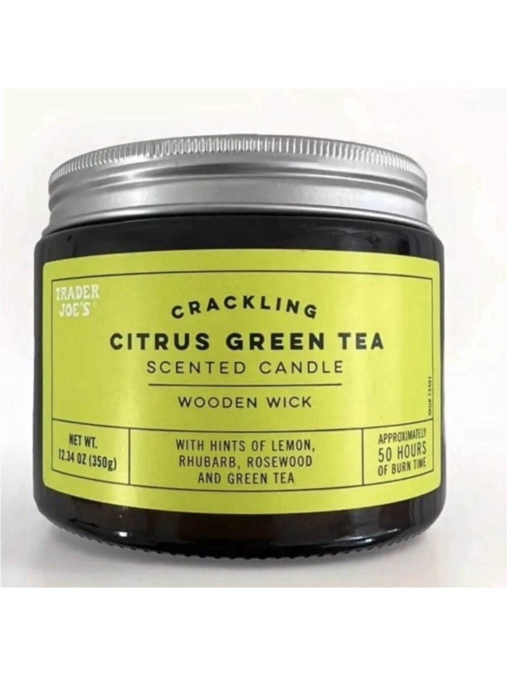 Trader Joe's Crackling Wooden Wick Citrus Green Tea Candle, 12.34 Oz NEW